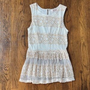 Freeway Elegant Lace Cream White Gold Tank Blouse with Sheer Bottom